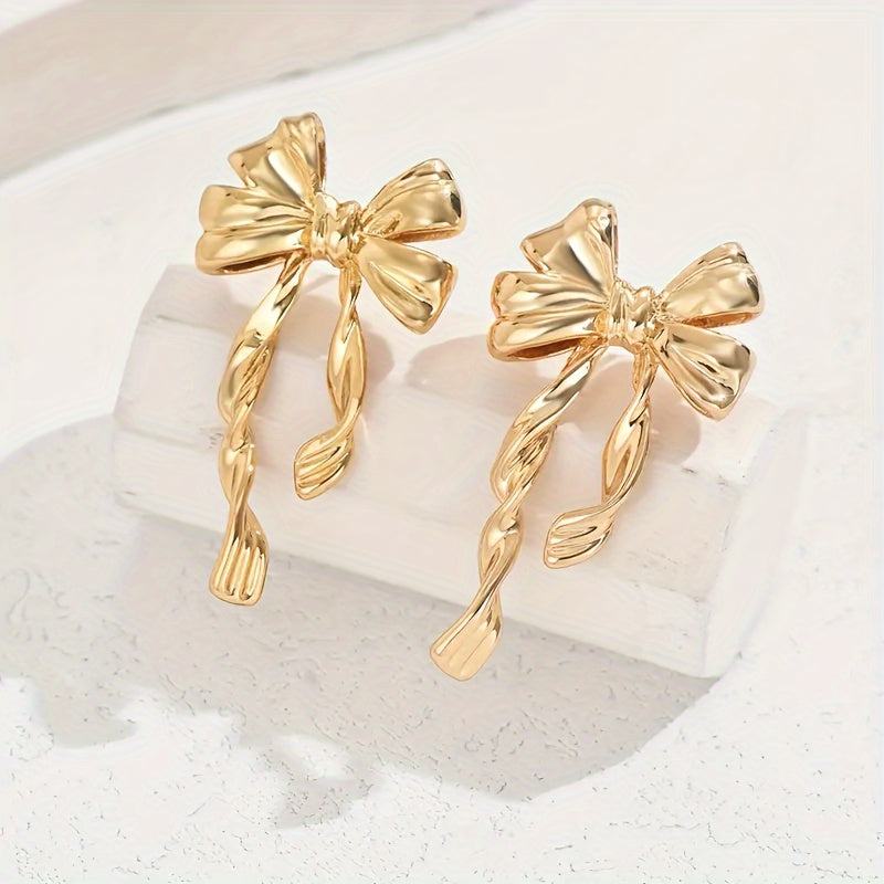 TwinkleTies Golden Bowknot Stud Duo for Effortless Charm