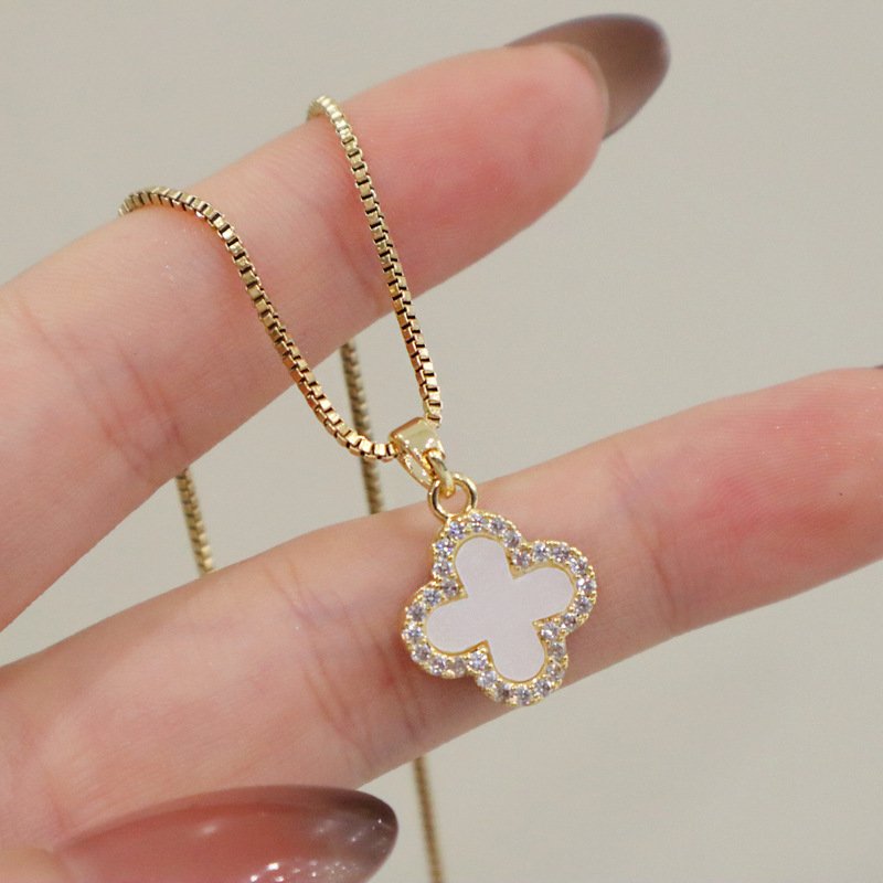 Gilded Clover: Inlaid Pendant Necklace