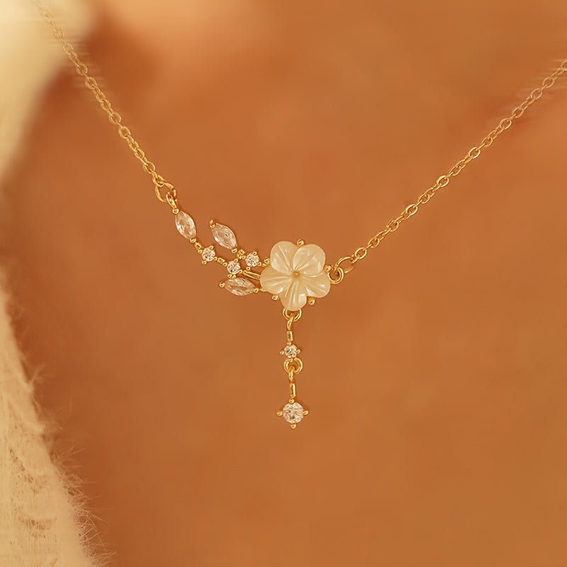 Luxurious Camellia Tassel Pendant Necklace