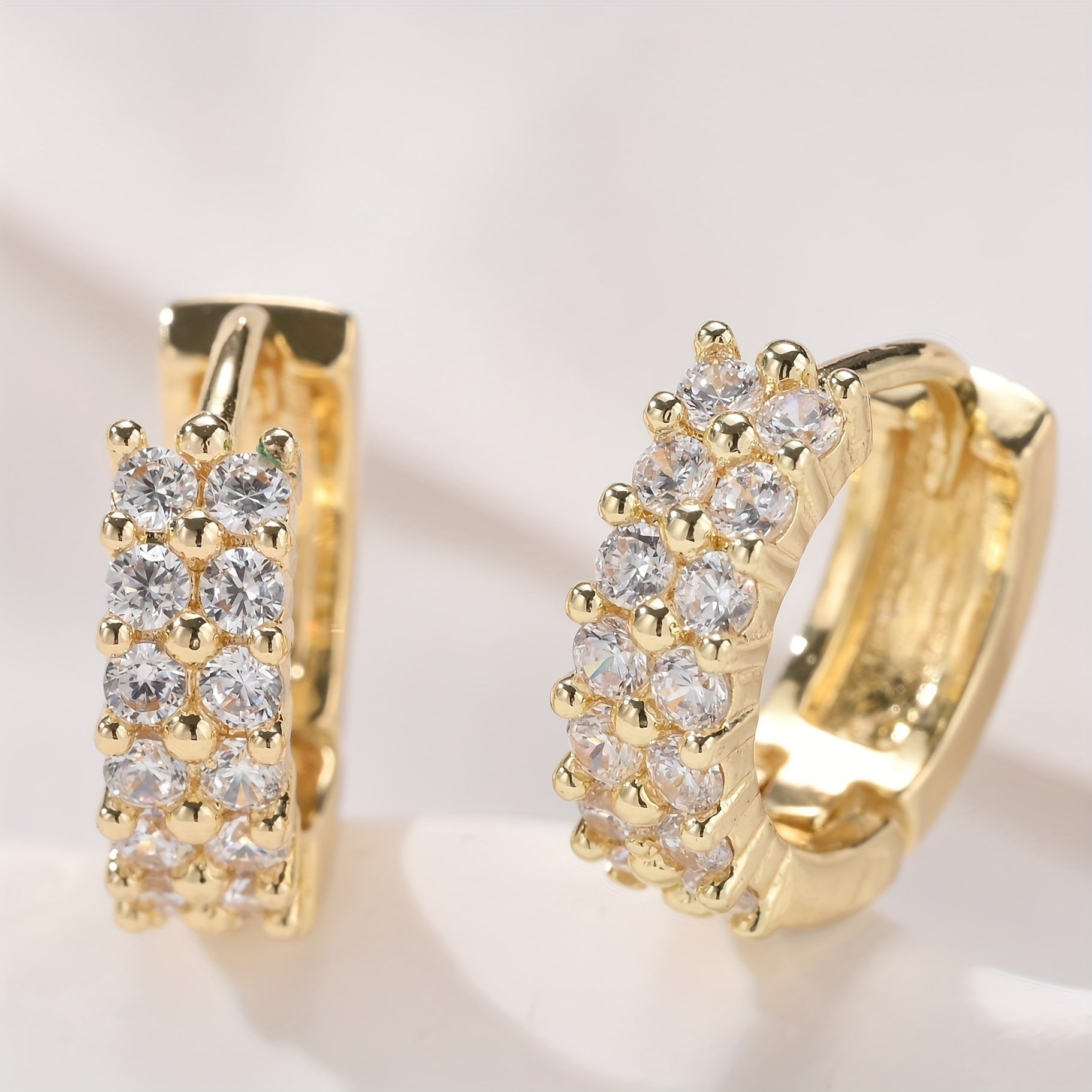 Golden Duo Hoops Earrings 18K Plated Sparkle Zirconia Earrings