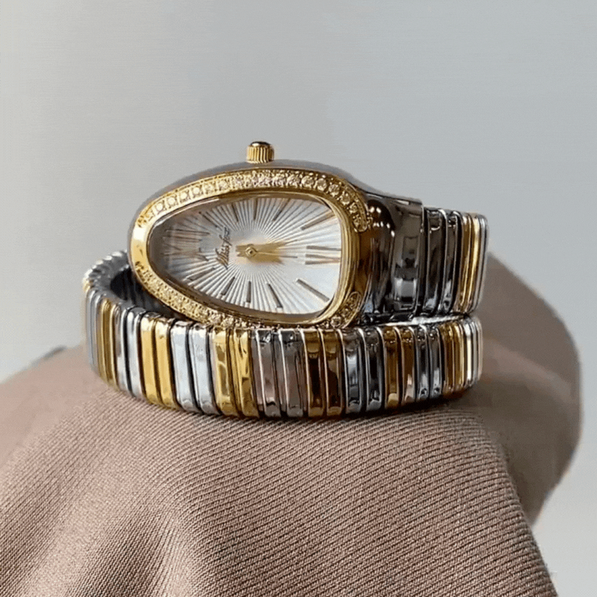 Two-Tone Silver & Gold Bracelet Watch – White Serpenti Dial with Gold Case