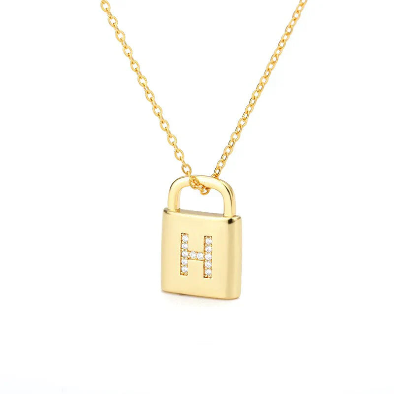 Gold Initial Lock Pendant Necklace