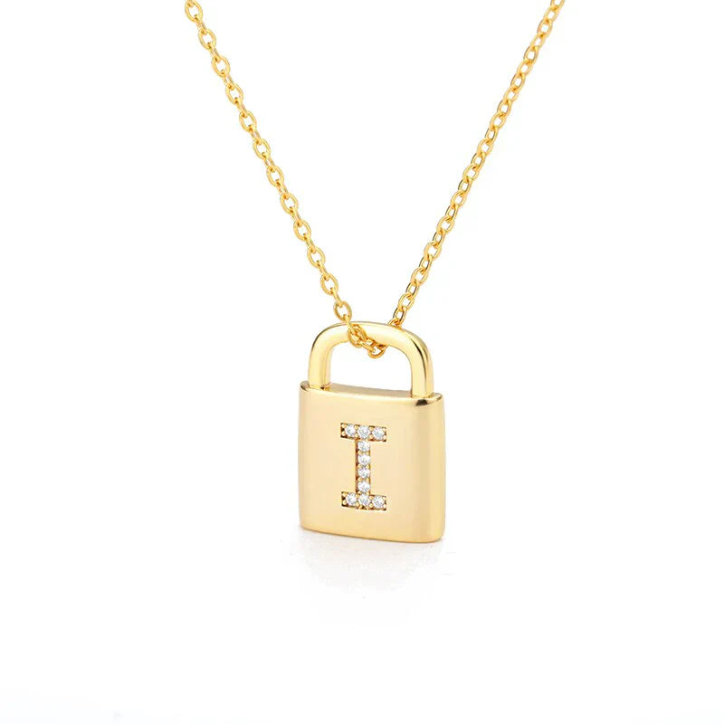 Gold Initial Lock Pendant Necklace