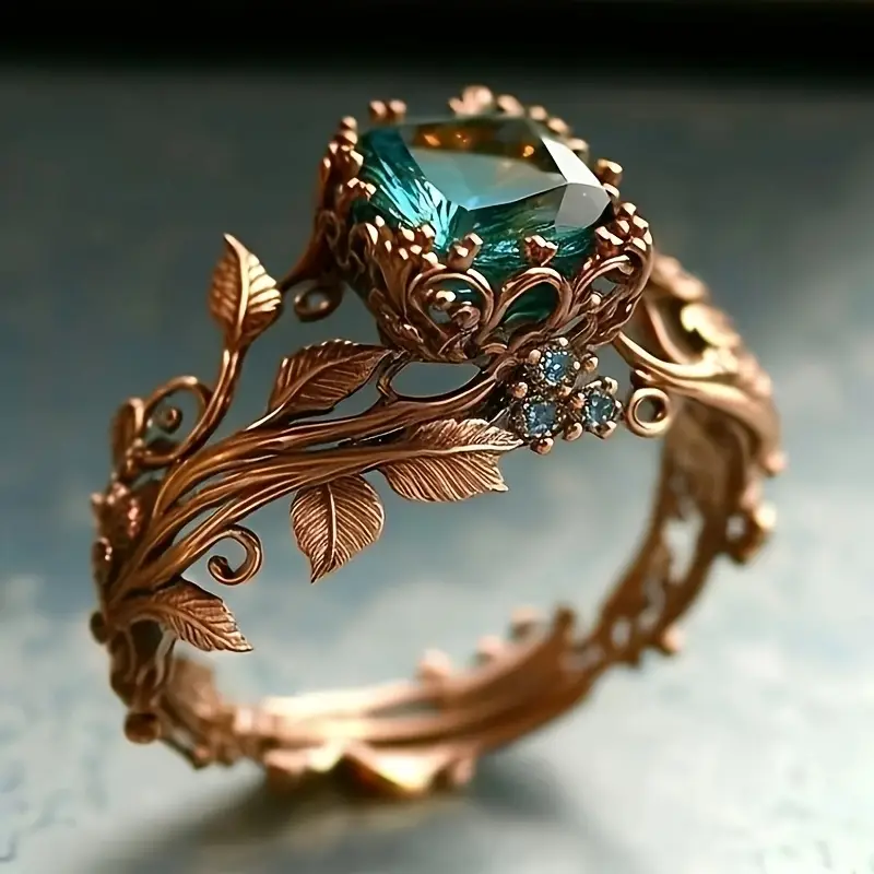 Verdant Grace – Green Crystal Nature-Inspired Ring