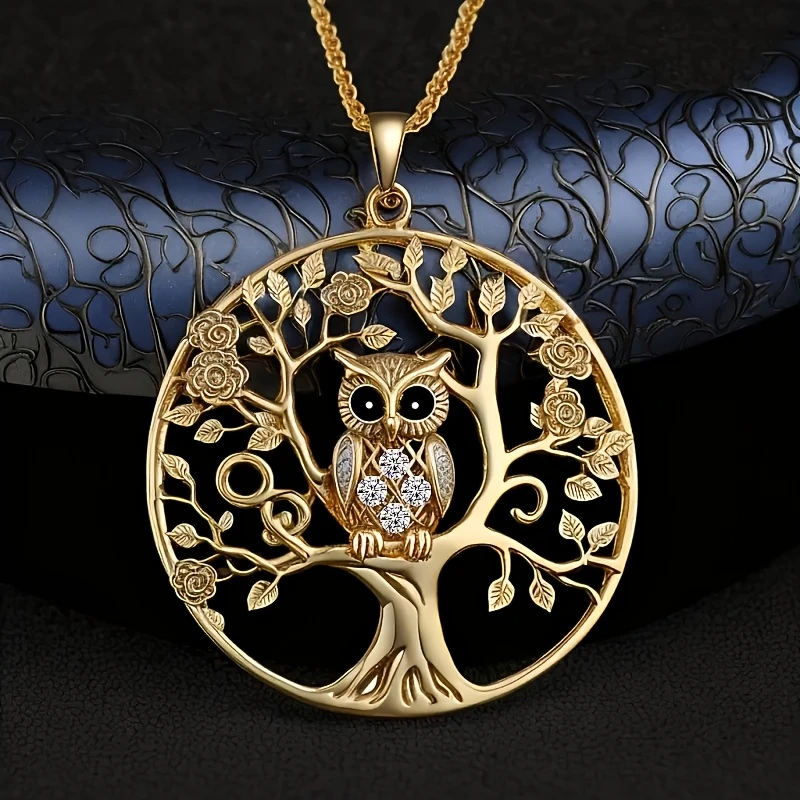 Golden Tree of Life Necklace with Owl Charm