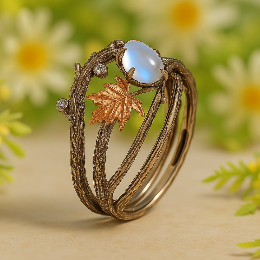 Nature-Inspired Moonstone Ring