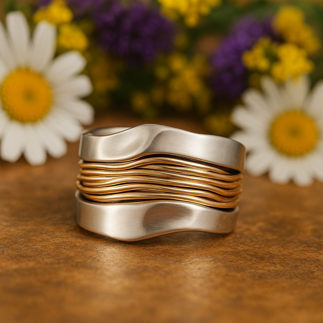 Silver Ring with Golden Thread Detailing