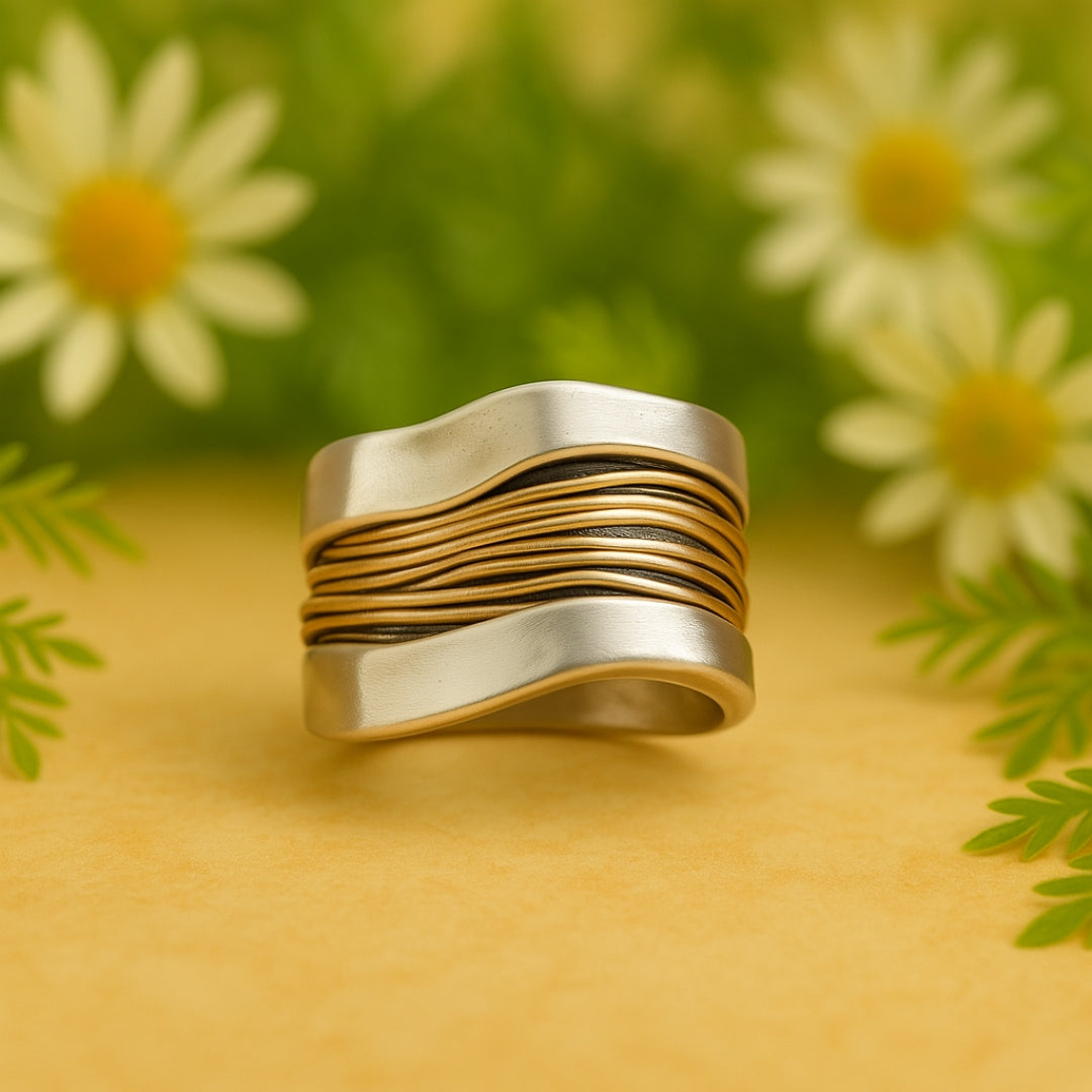 Silver Ring with Golden Thread Detailing