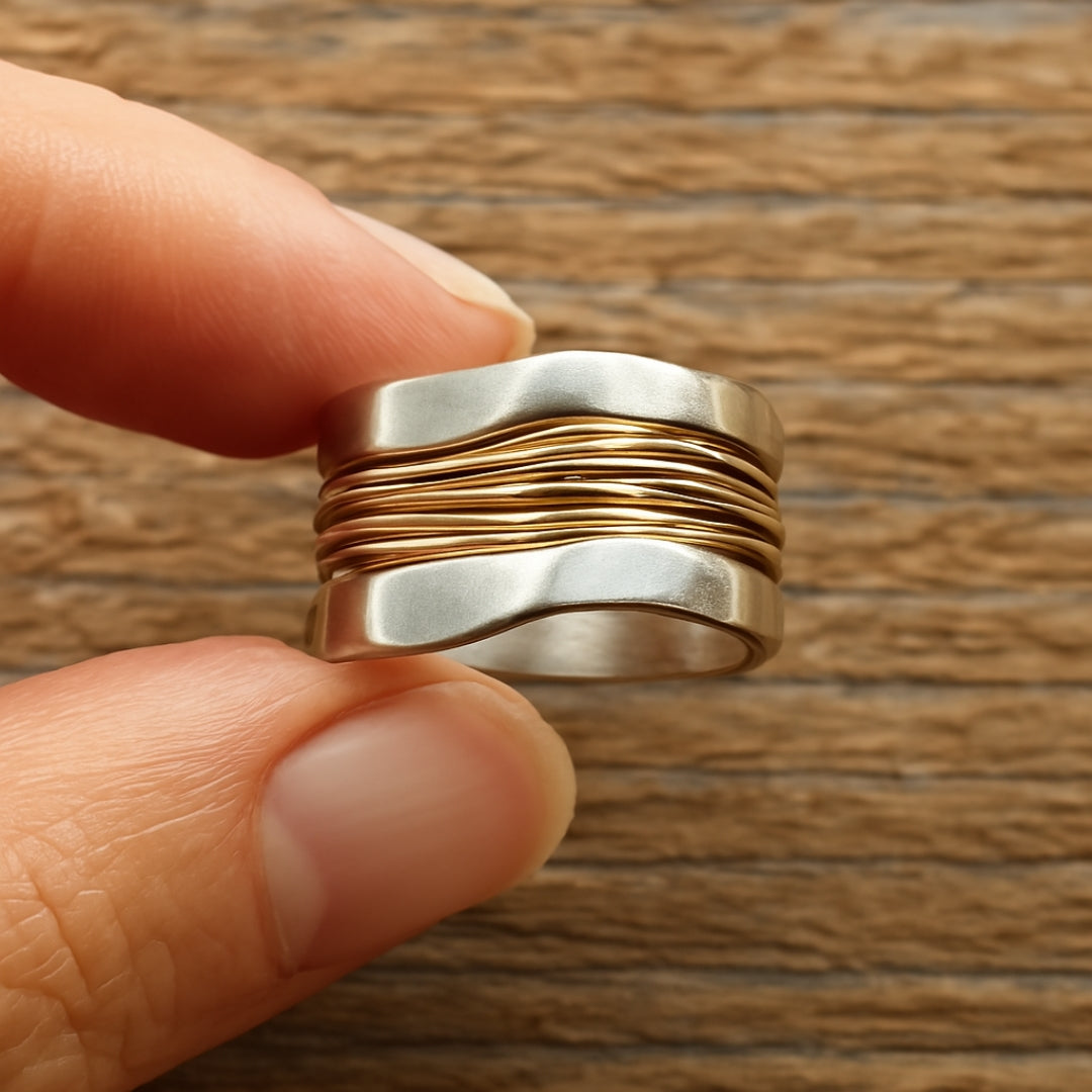 Silver Ring with Golden Thread Detailing