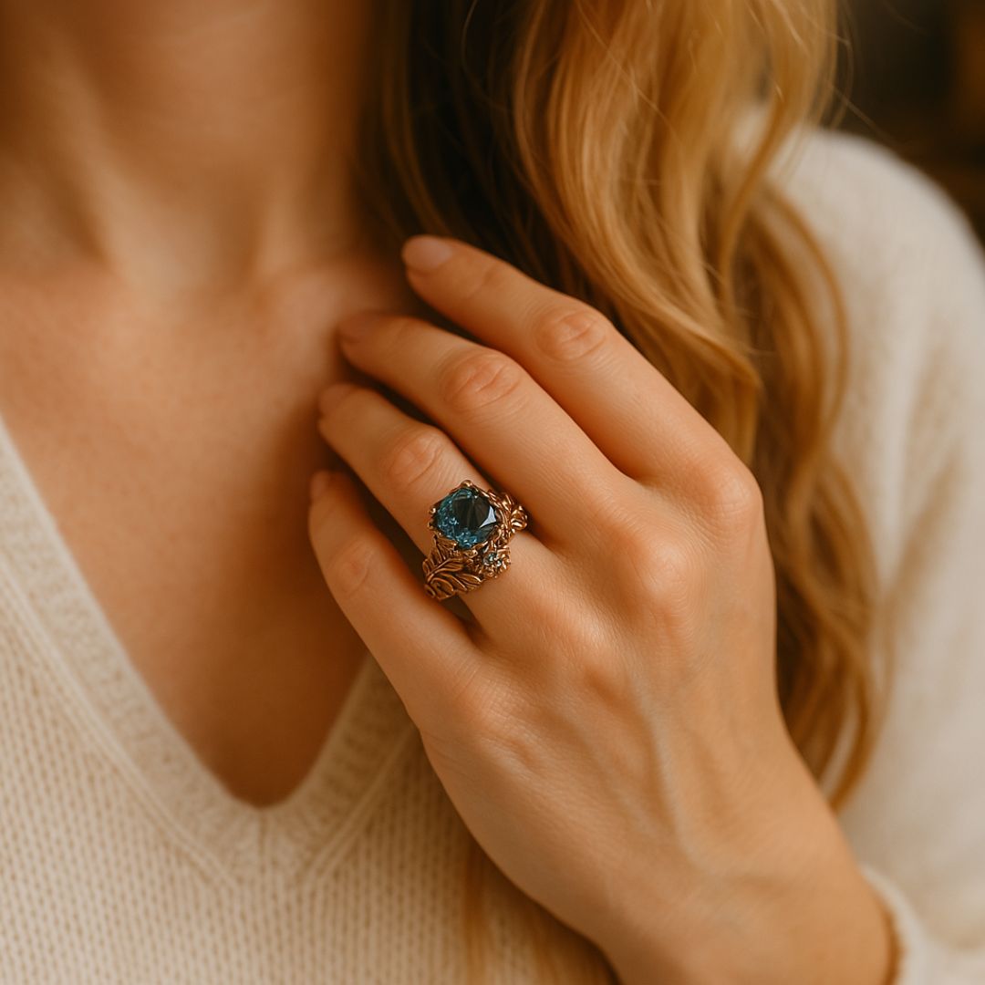 Verdant Grace – Green Crystal Nature-Inspired Ring