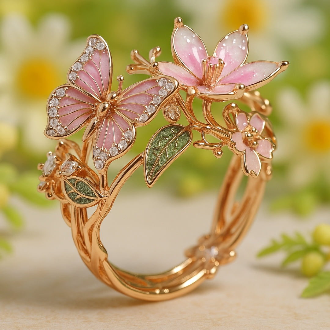 Bright Butterfly Ring with Zirconia Accents