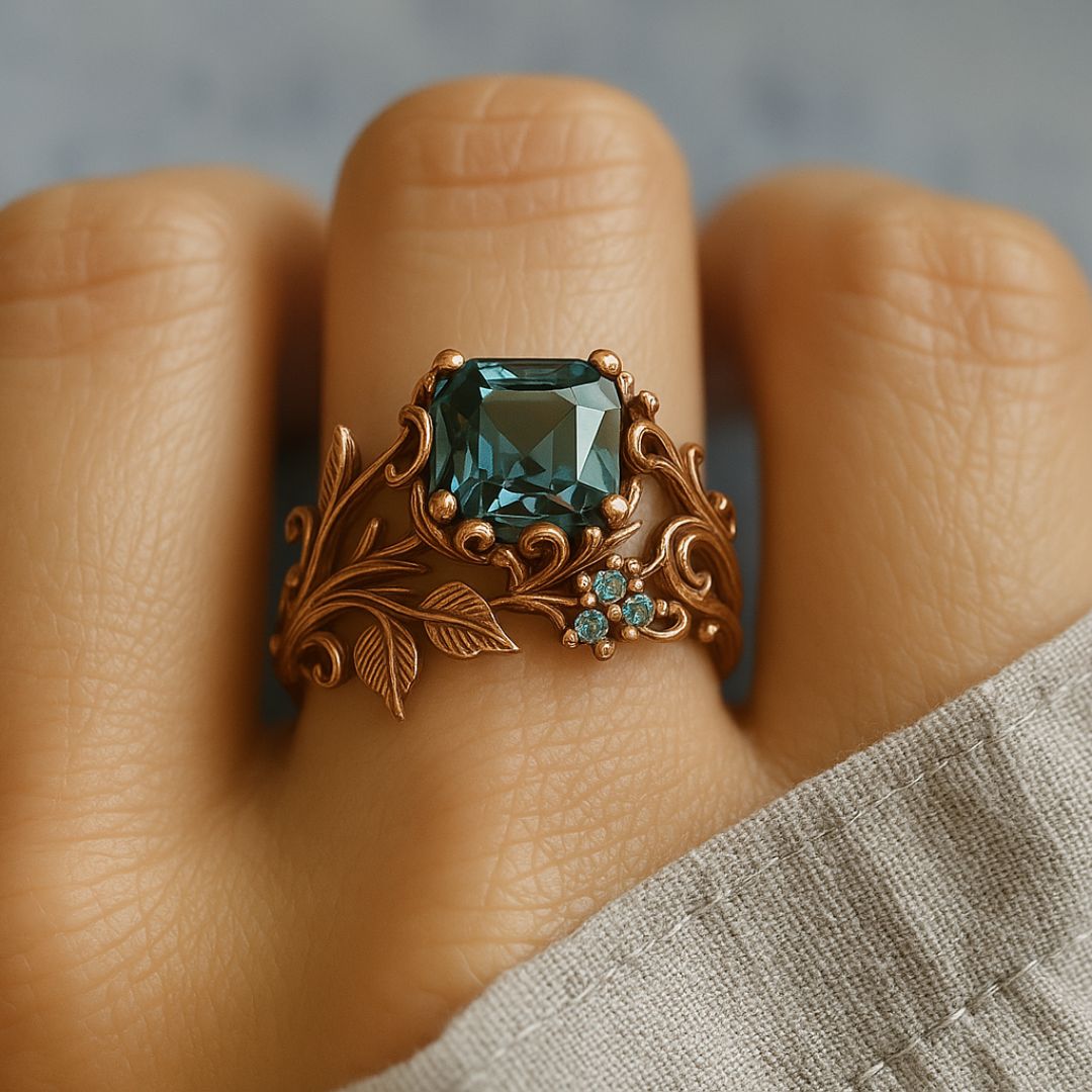 Verdant Grace – Green Crystal Nature-Inspired Ring