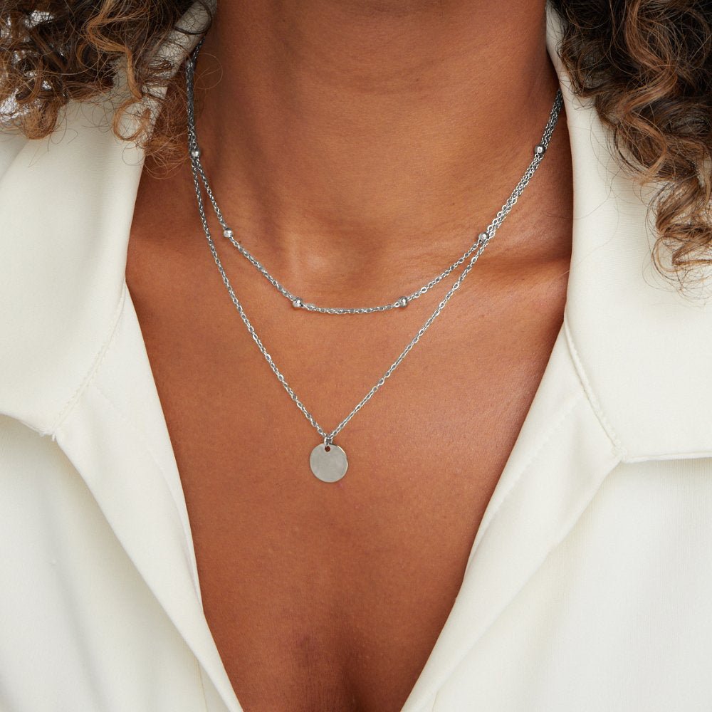 Layered Necklace with Silver Discs