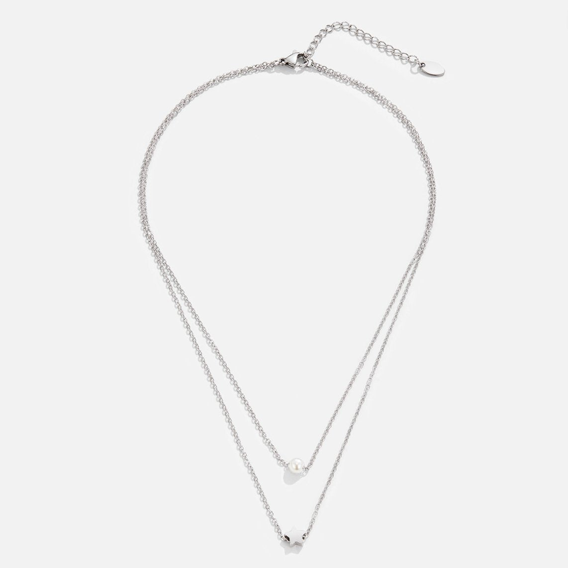 Multi-layered Silver Star and Pearl Necklace