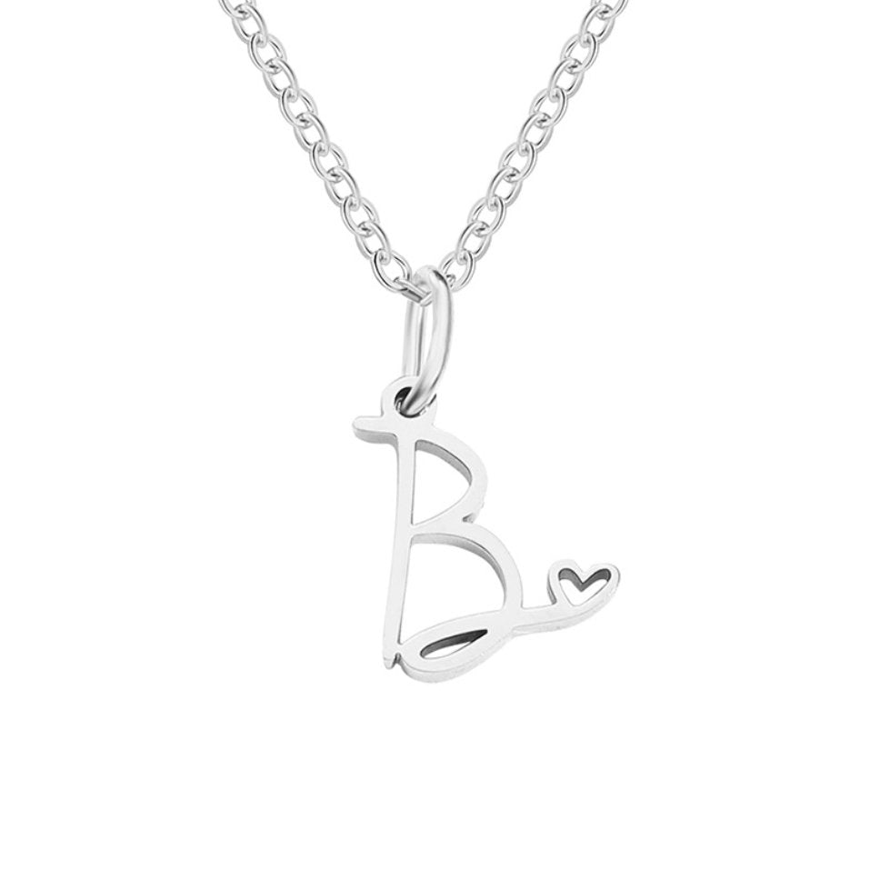 Silver Heart Necklace with Letters