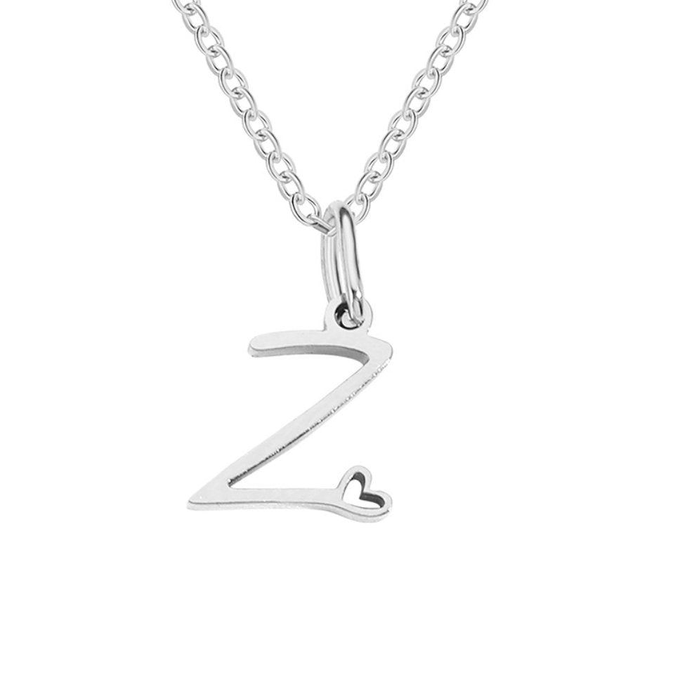Silver Heart Necklace with Letters
