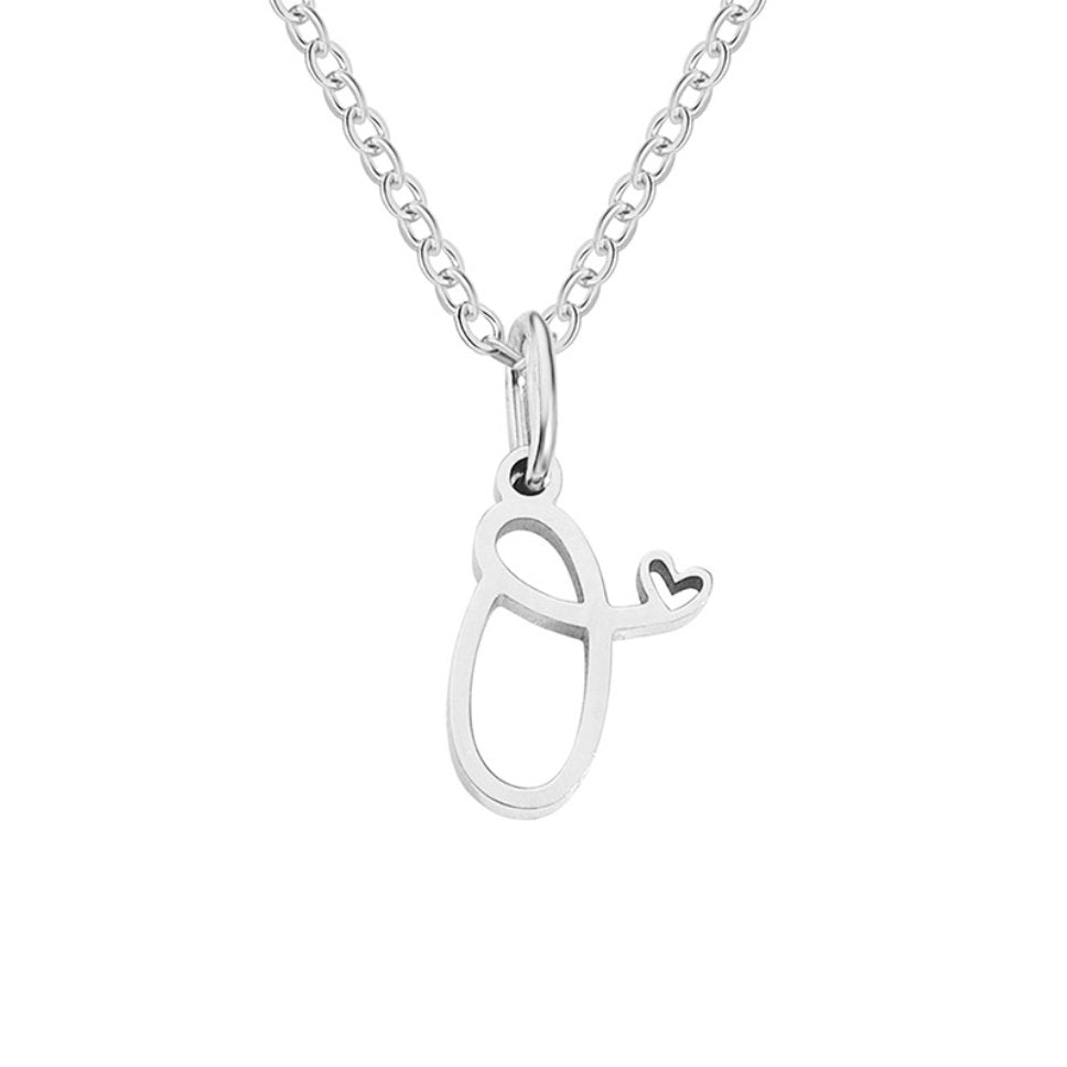 Silver Heart Necklace with Letters