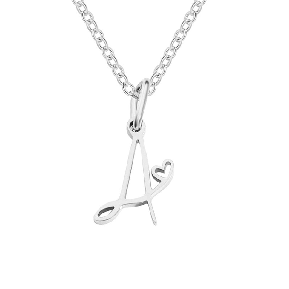 Silver Heart Necklace with Letters