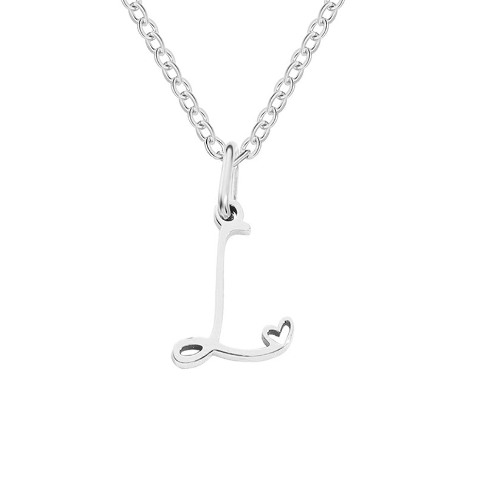 Silver Heart Necklace with Letters
