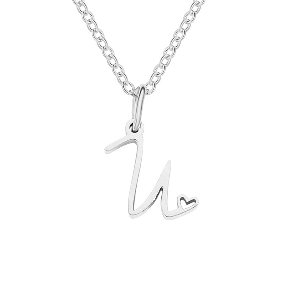 Silver Heart Necklace with Letters