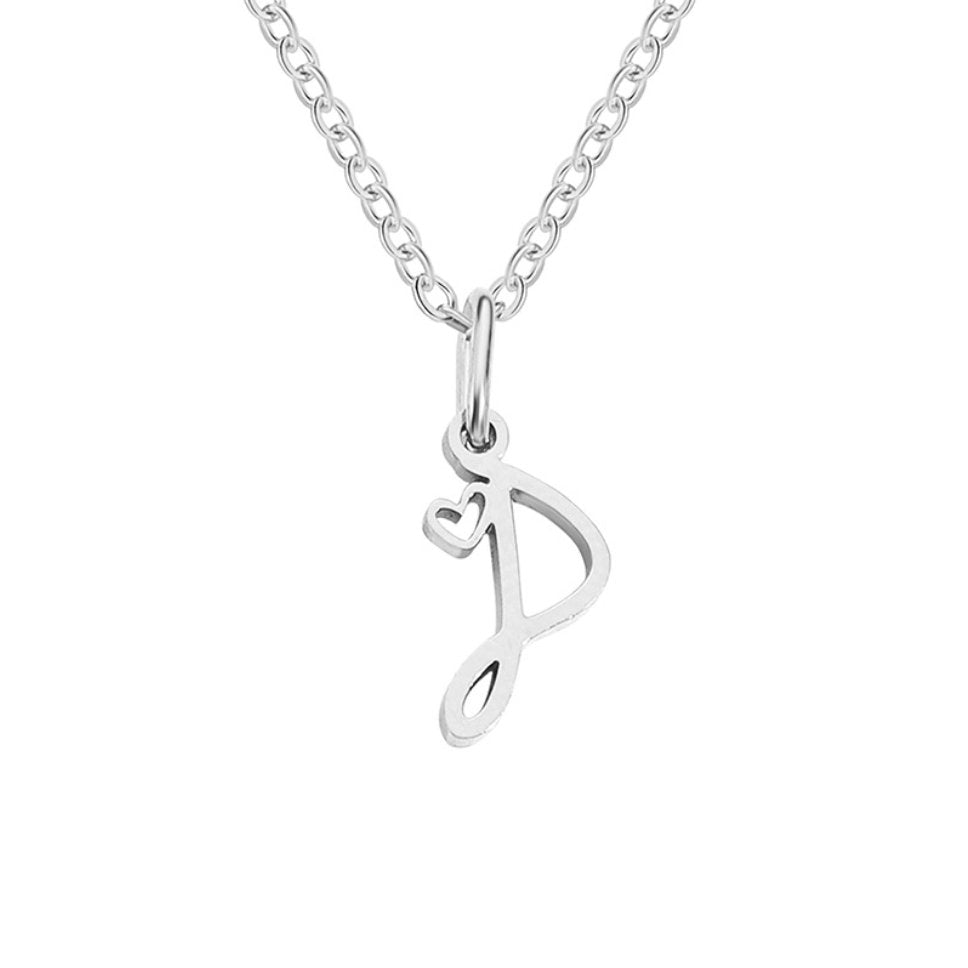 Silver Heart Necklace with Letters