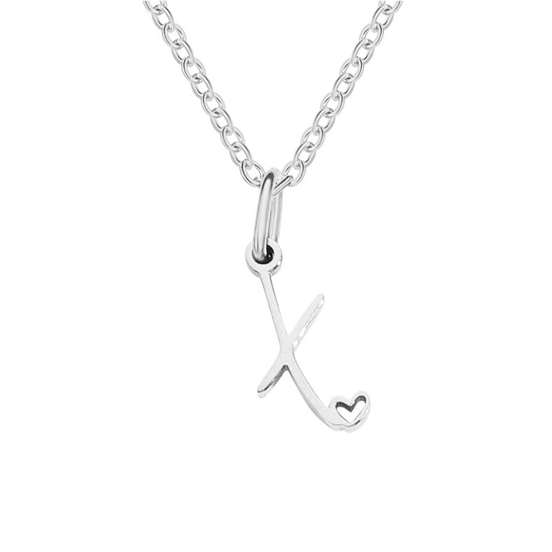 Silver Heart Necklace with Letters
