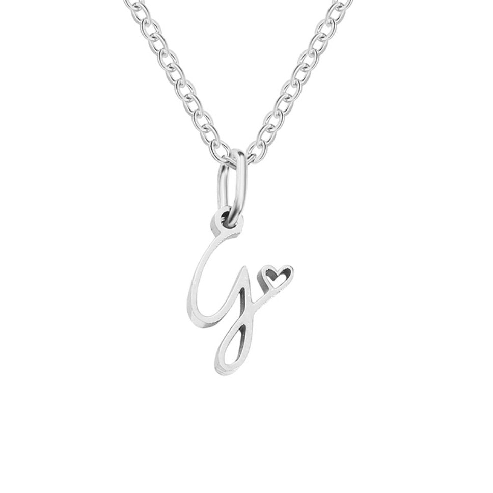 Silver Heart Necklace with Letters