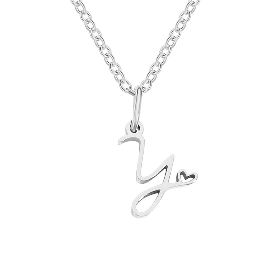 Silver Heart Necklace with Letters