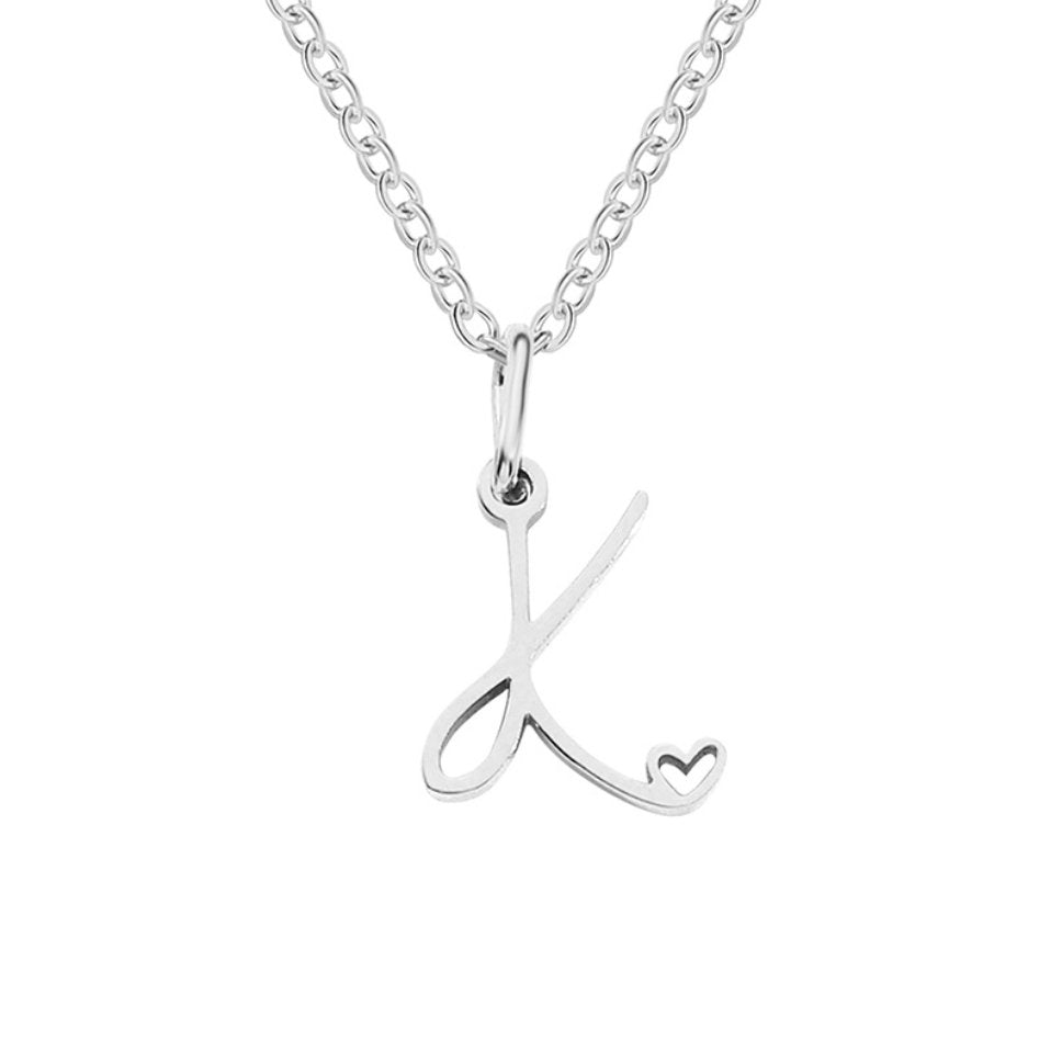 Silver Heart Necklace with Letters