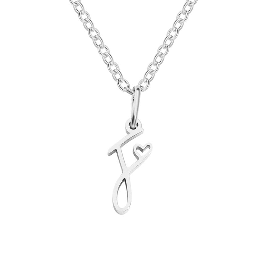 Silver Heart Necklace with Letters