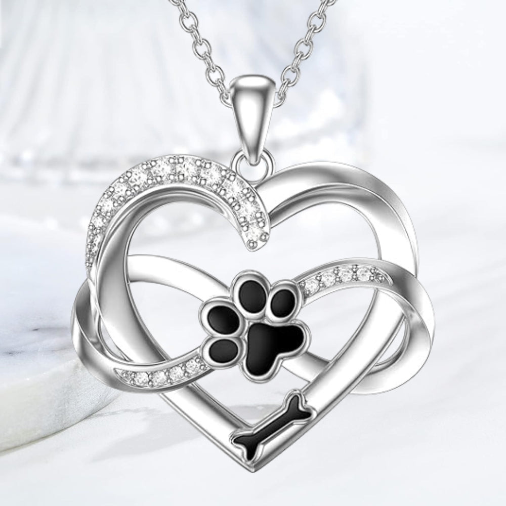 Infinity Heart & Paw Necklace in 925 Silver with Zirconia - Sulzer