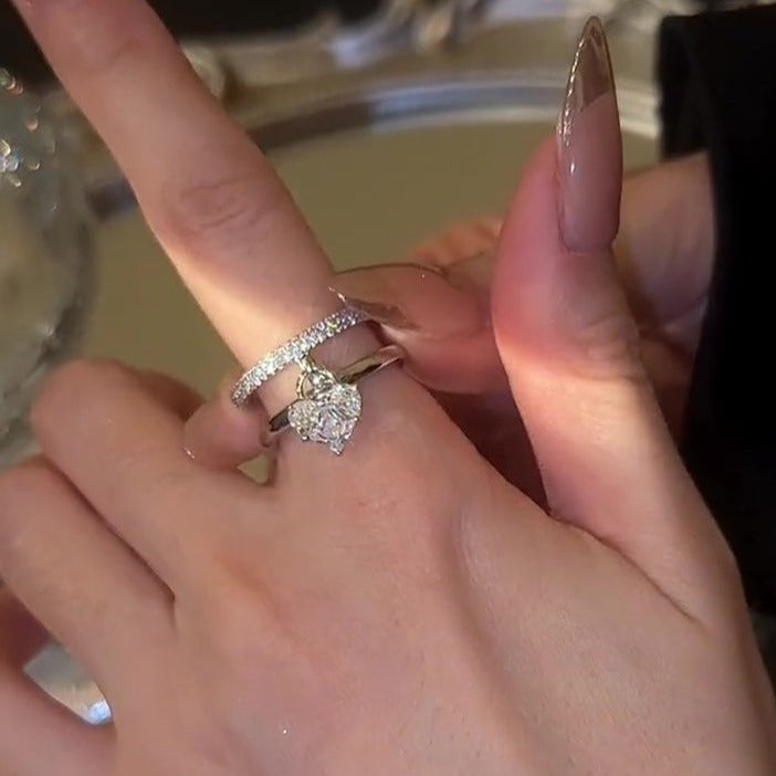 Silver zirconia heart pendant ring