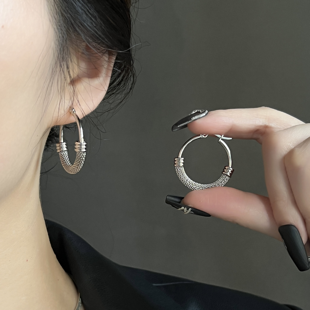 Vintage mesh patchwork hoop earrings