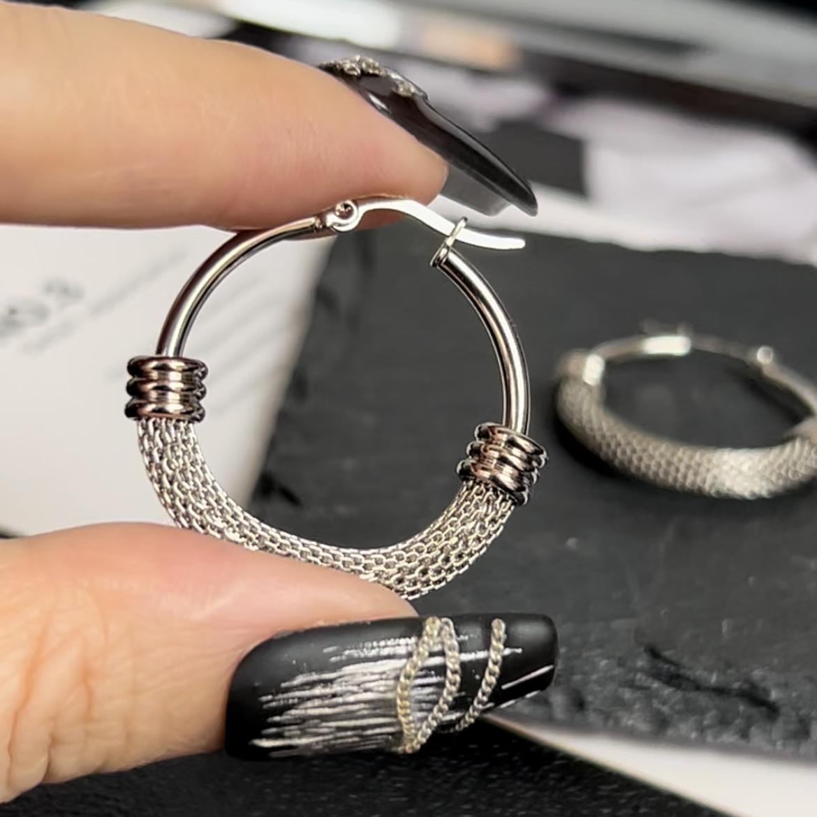 Vintage mesh patchwork hoop earrings