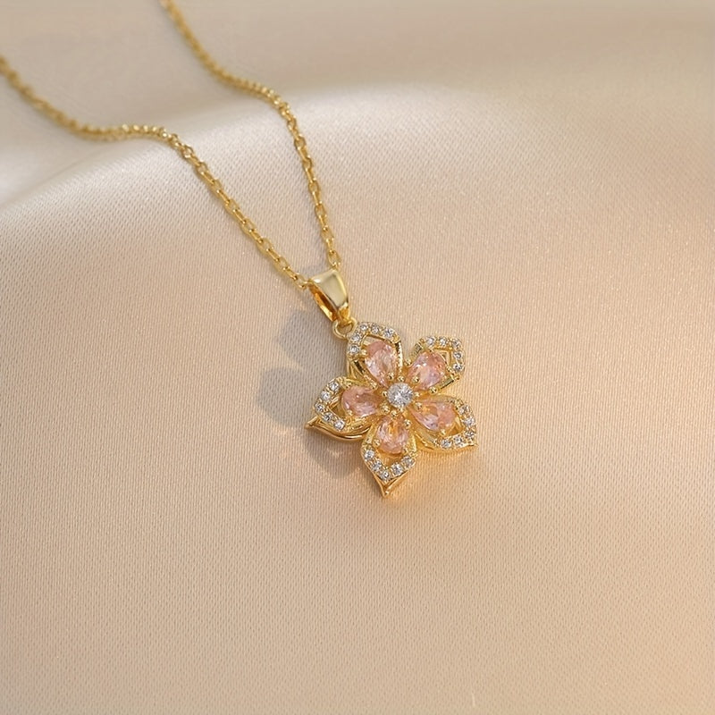 Elegant Rotatable Cherry Blossom Pendant Necklace