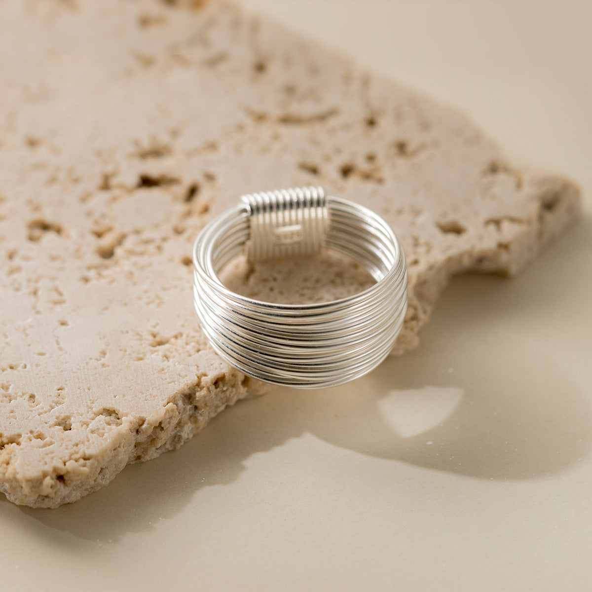 Multilayered line sterling silver ring
