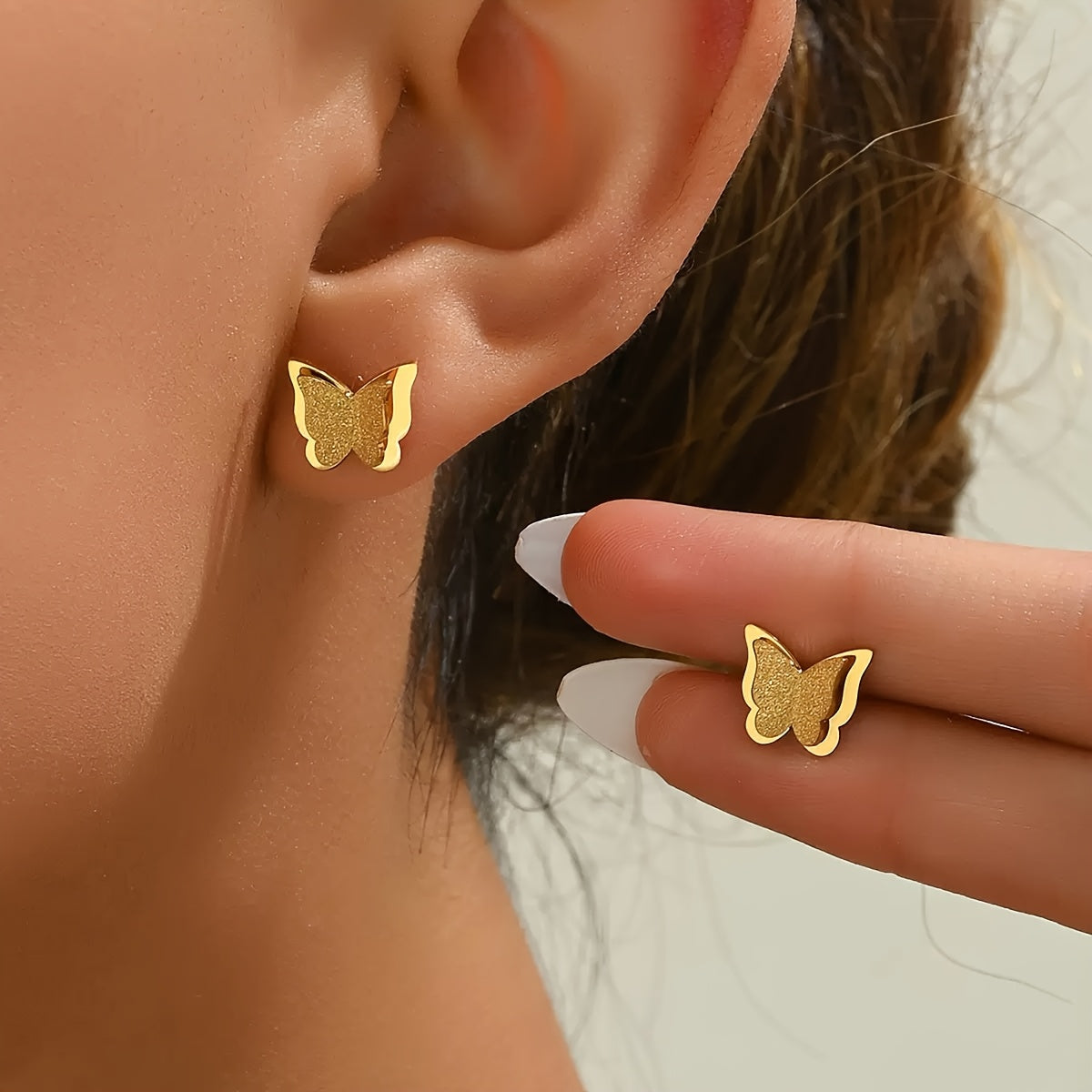 Golden Flutter Hypoallergenic Stainless Steel Butterfly Studs for Timeless Elegance