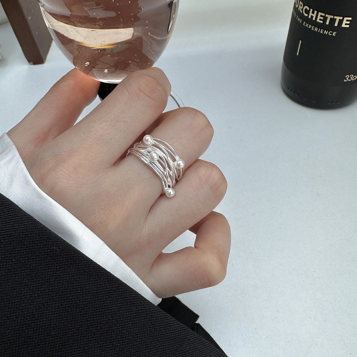 Wrapped sterling silver pearl ring