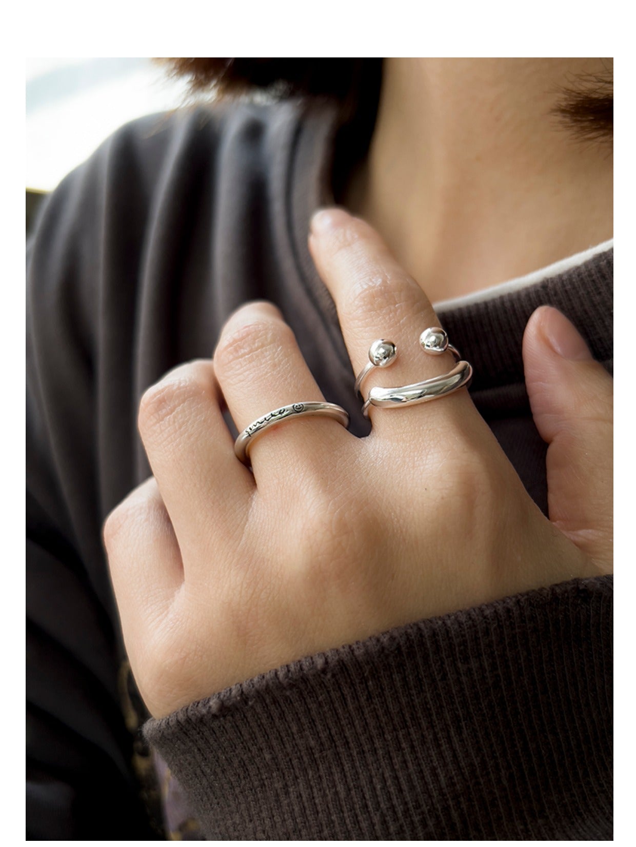 Silver smile Adjustable ring