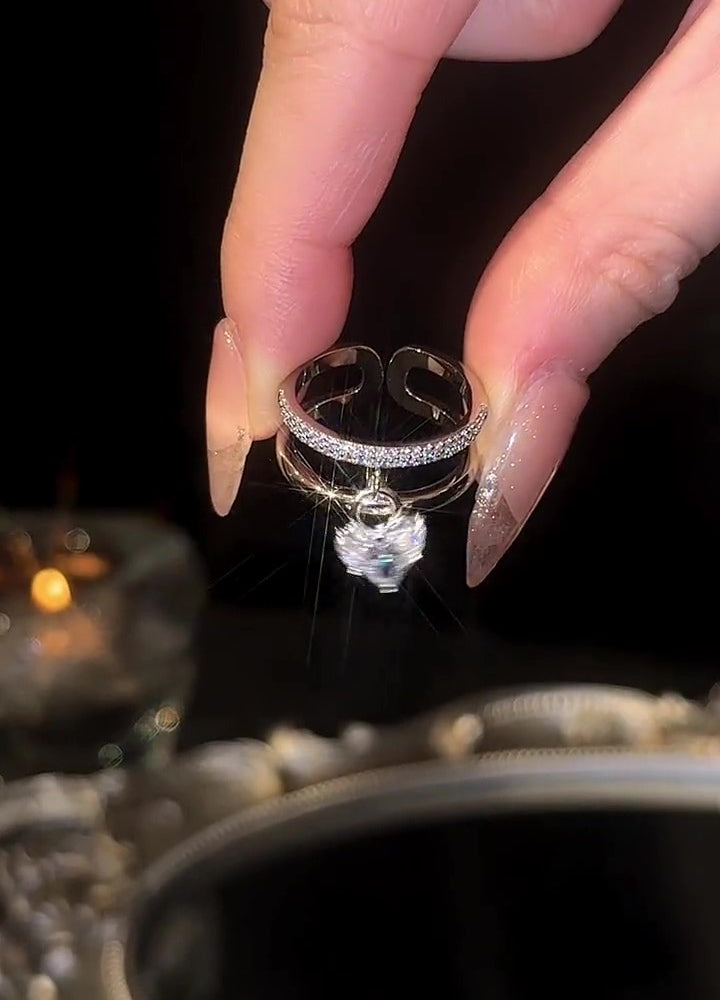 Silver zirconia heart pendant ring