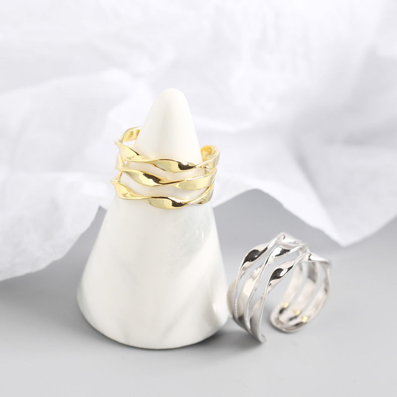 Sterling Silver Minimalist Triple Twist Line Ring