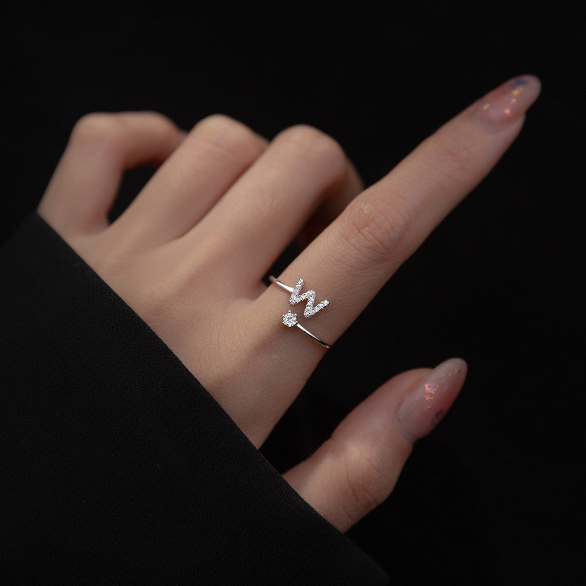 Zirconia letter sterling silver ring