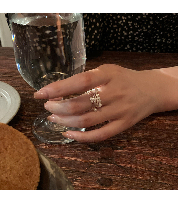 Wrapped sterling silver pearl ring