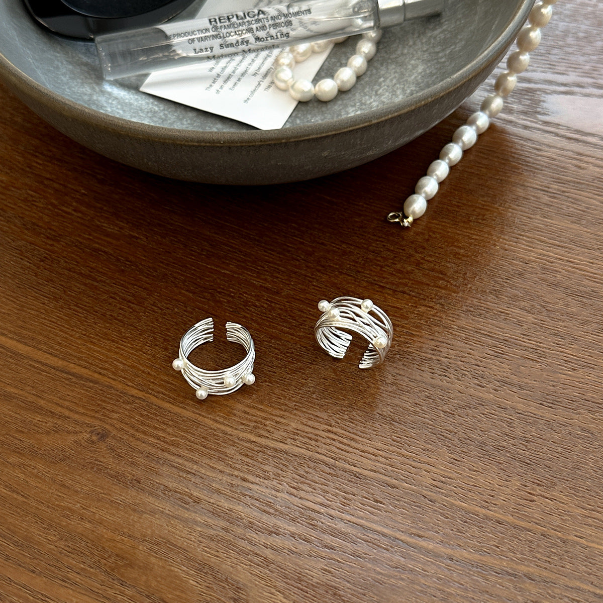 Wrapped sterling silver pearl ring