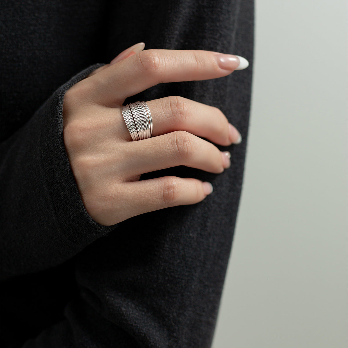 Multilayered line sterling silver ring