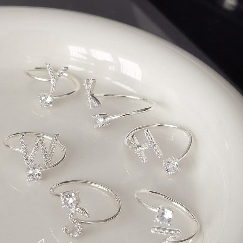 Zirconia letter sterling silver ring