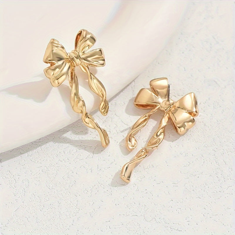 TwinkleTies Golden Bowknot Stud Duo for Effortless Charm