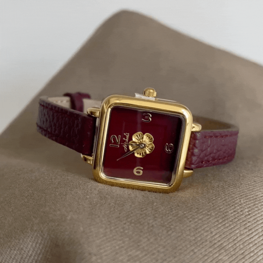 Crimson Grace – Camellia Red Leather Strap Vintage Quartz Watch