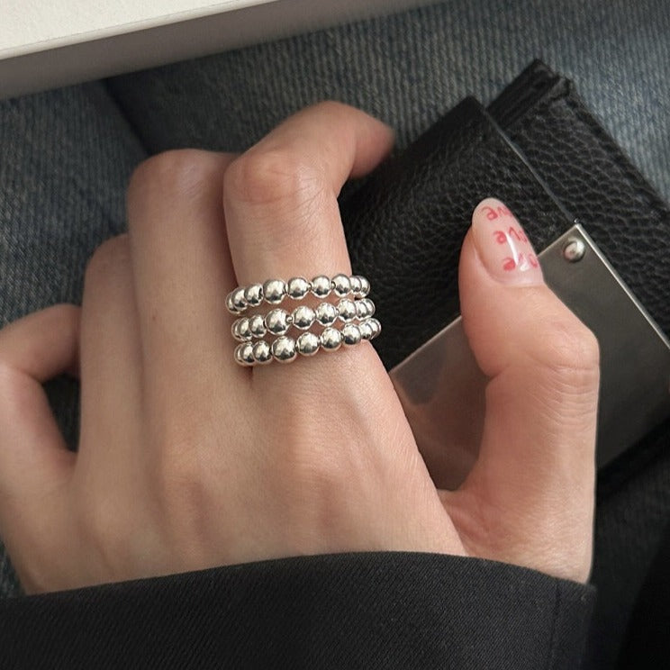 Multi-layered small silver ball ring