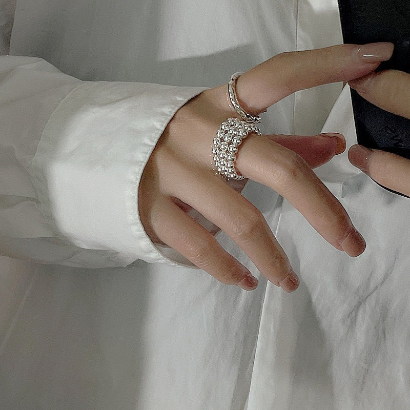 Multi-layered small silver ball ring